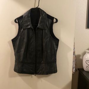 Womens black leather vest.